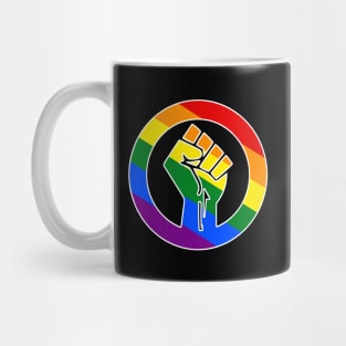 Black Lives Matter Fist Circled LGBTQ Flag Pride Rainbow Diagonal Mug